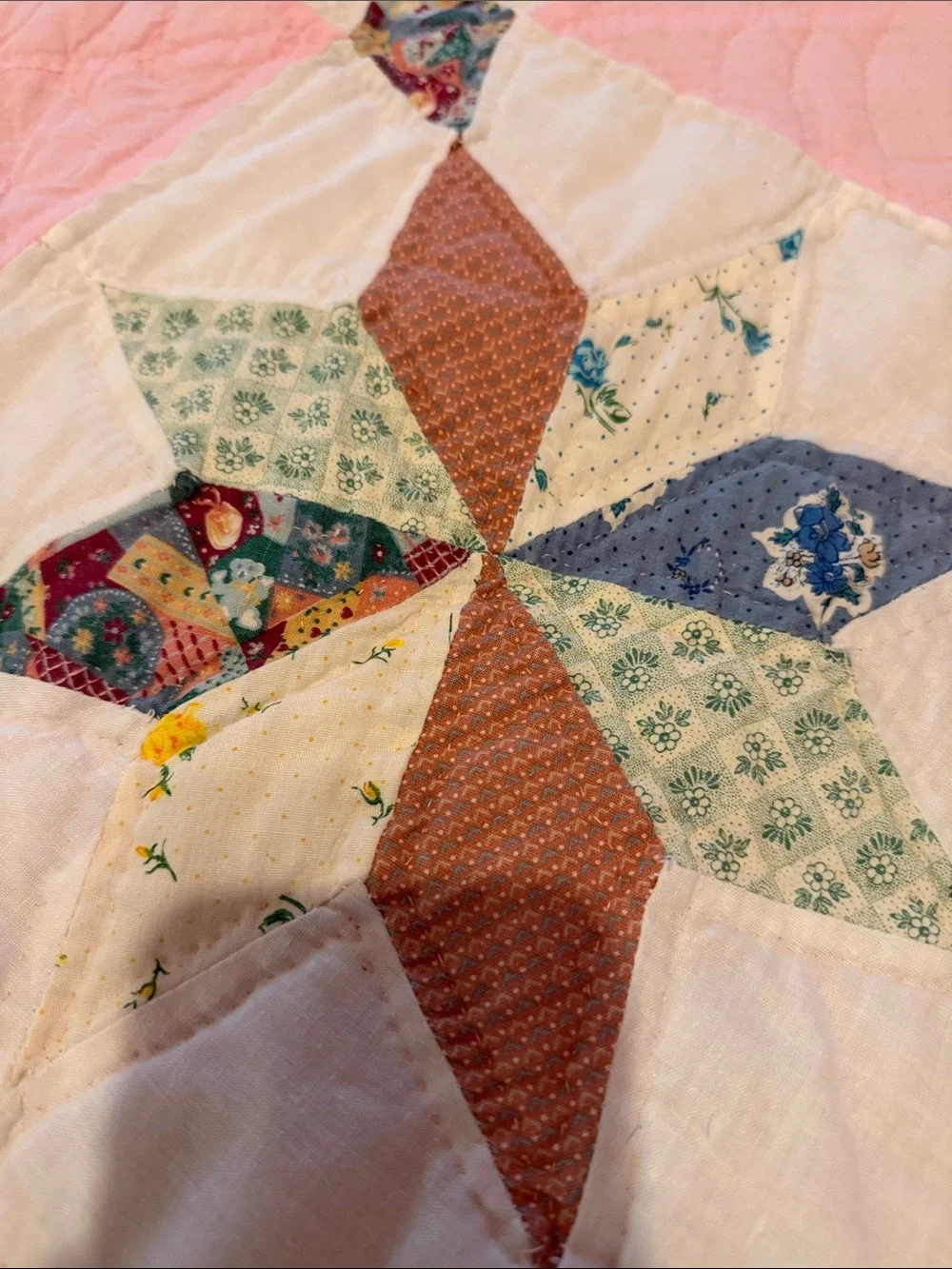 Handmade Pink Patchwork Quilt - Classic Star Pattern